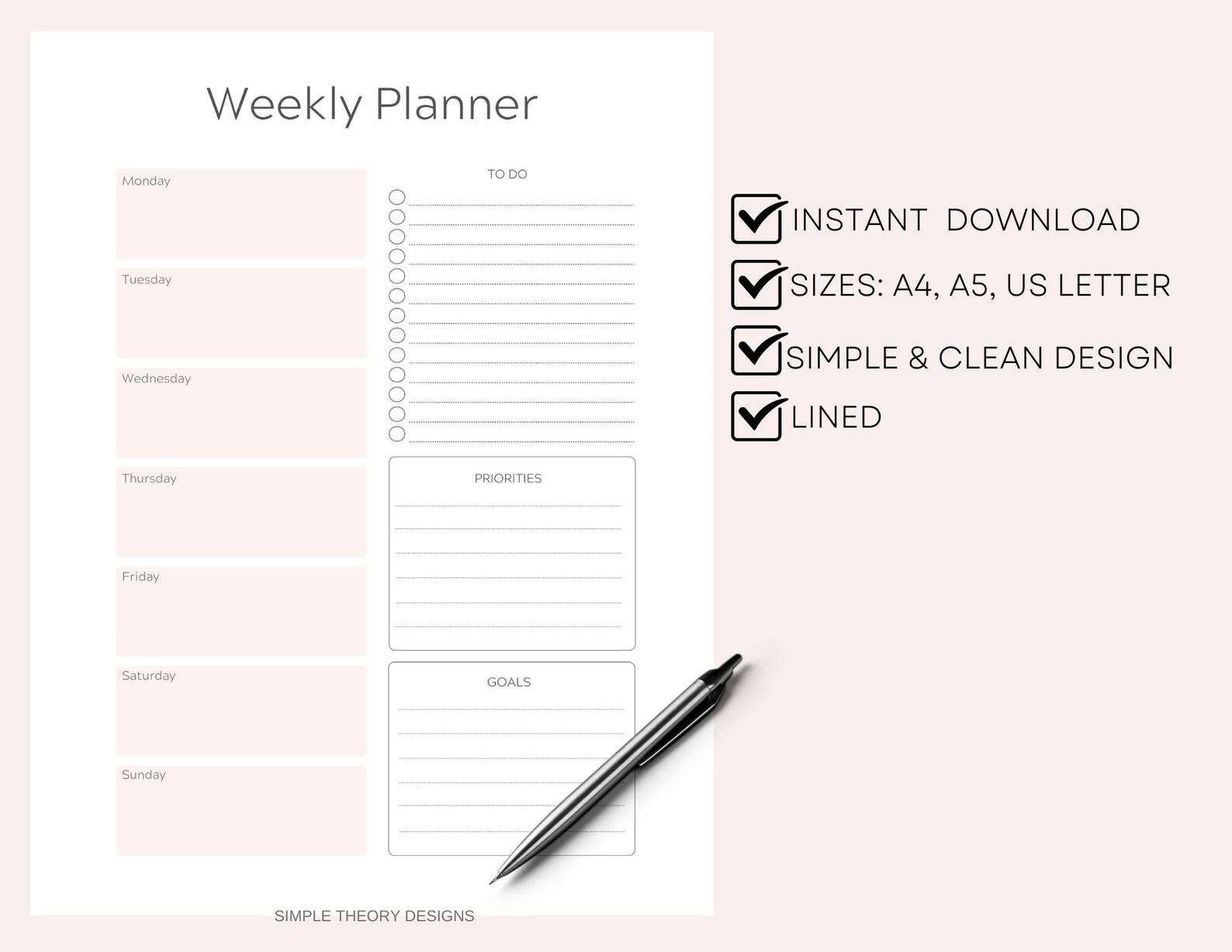 Weekly Planner Template A4 A5 Letter Printable Instant Download - Etsy
