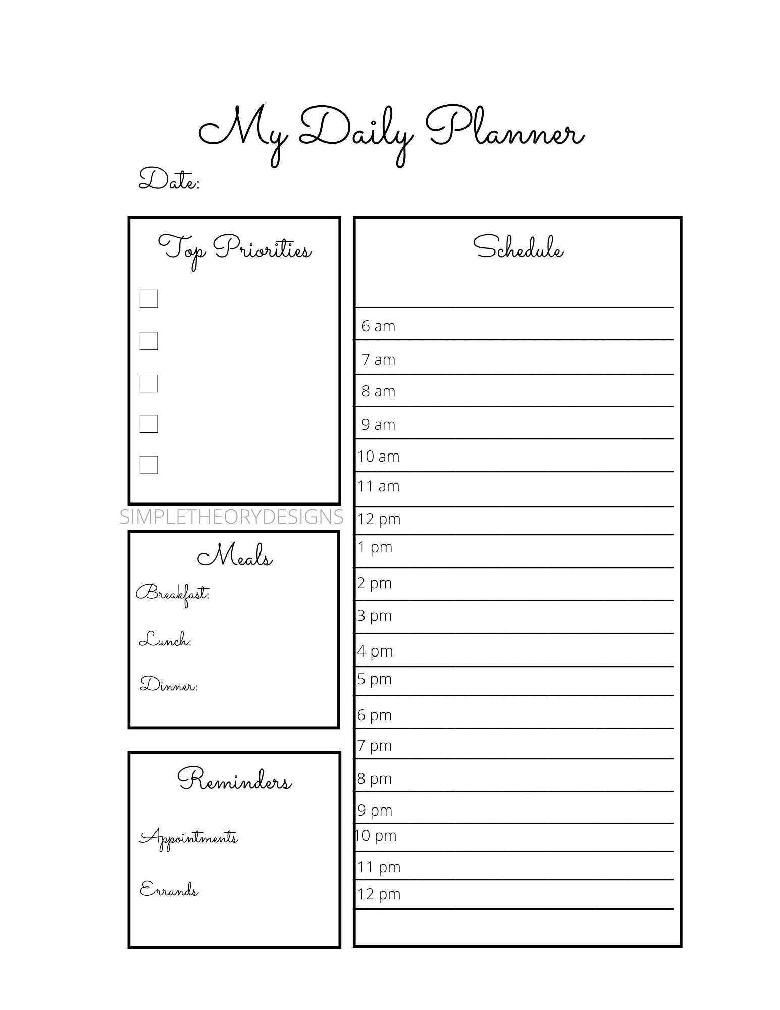 daily planner schedule template instant download printable etsy