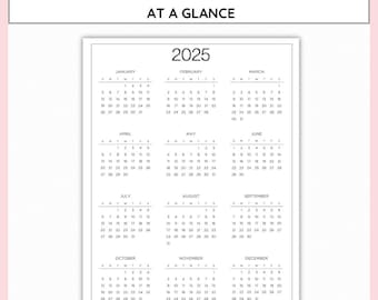 Calendario 2025 de un vistazo: retrato minimalista, sencillo e imprimible