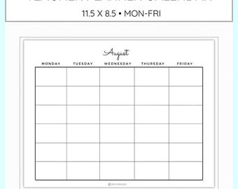 Calendario académico en blanco para profesores, plantilla imprimible minimalista mensual de lunes a viernes
