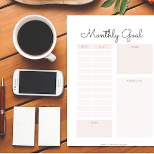 Monatliches Ziel Planer Minimalistisch Einfache Printable Sofort Download PDF