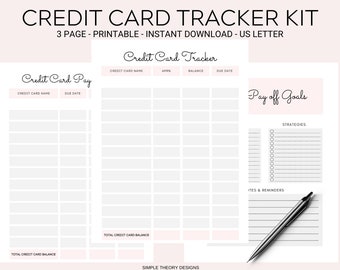 Rastreador de pago de deudas de tarjetas de crédito: Kit imprimible (PDF)