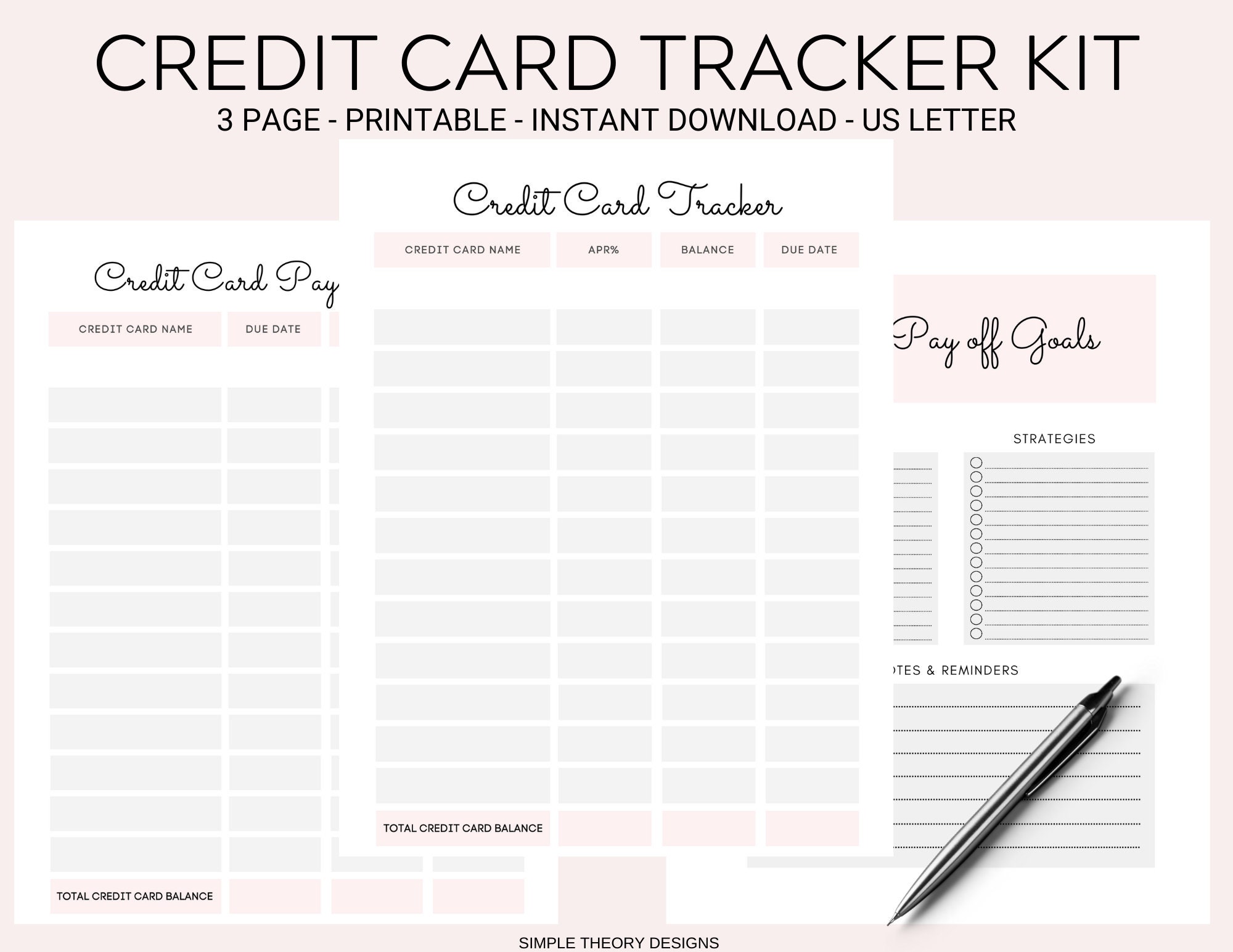 credit-card-tracker-template-organizer-debt-pay-off-kit-set-etsy