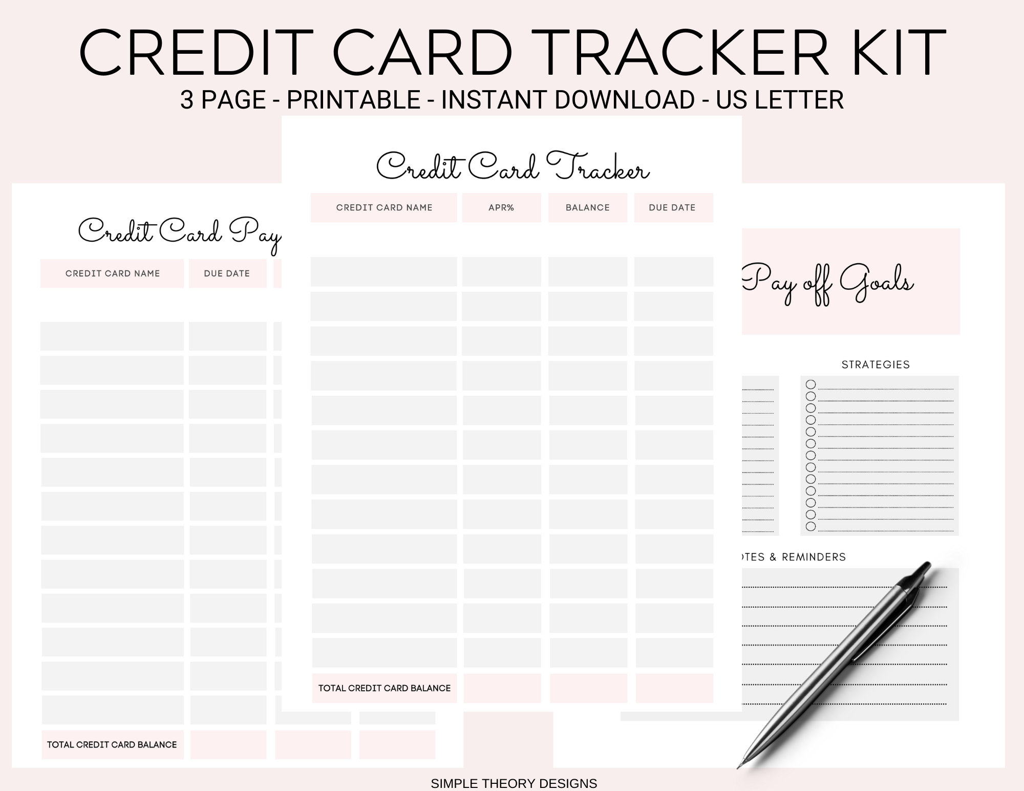 Credit Card Tracker Template Organizer Debt Pay off Kit Set Etsy