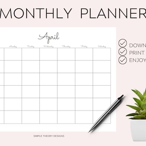 Blank Calendar Monthly 12 Month Printable Digital Instant Download ...