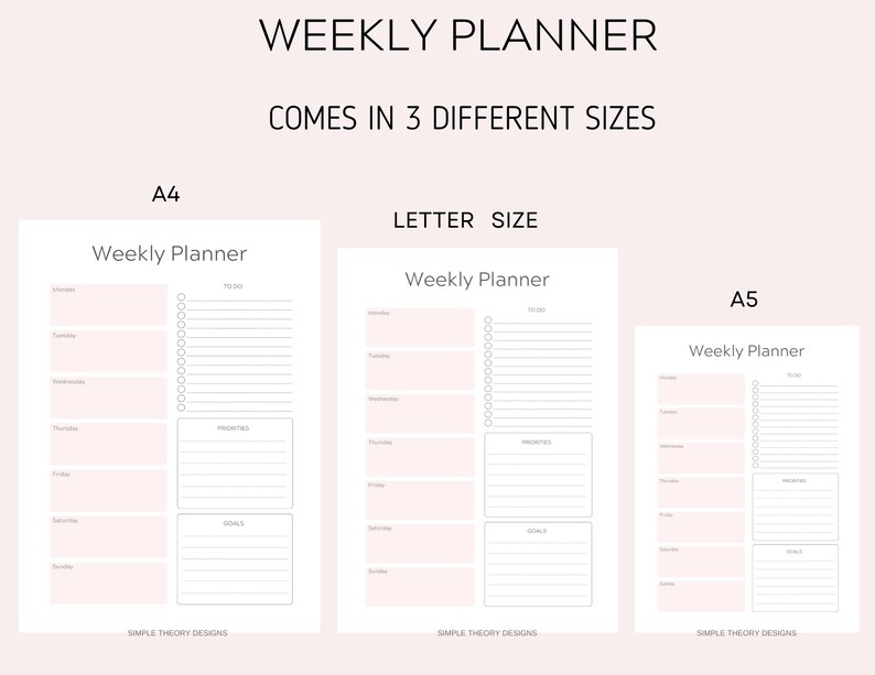 Weekly Planner Template A4 A5 Letter Printable Instant Download - Etsy