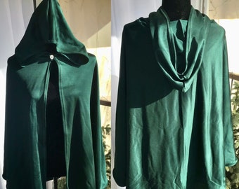 Green Hooded Half-circle Cloak with Button Closure