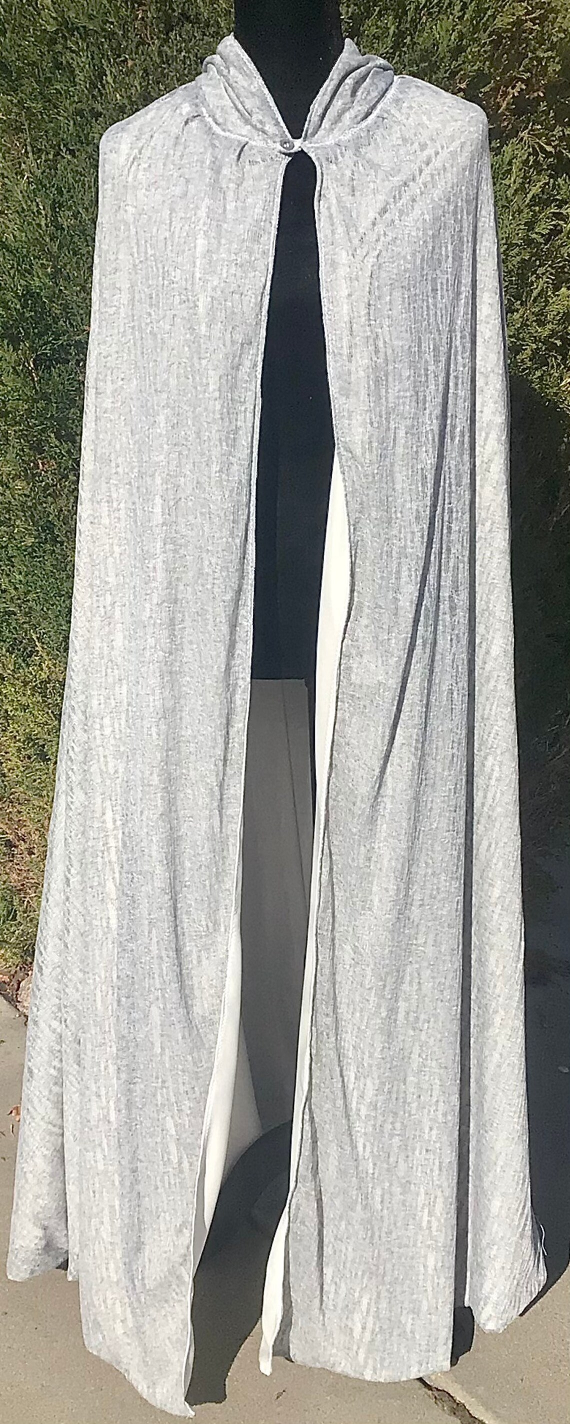 Gray and White Hooded Halfcircle Cloak with Button Closure Etsy