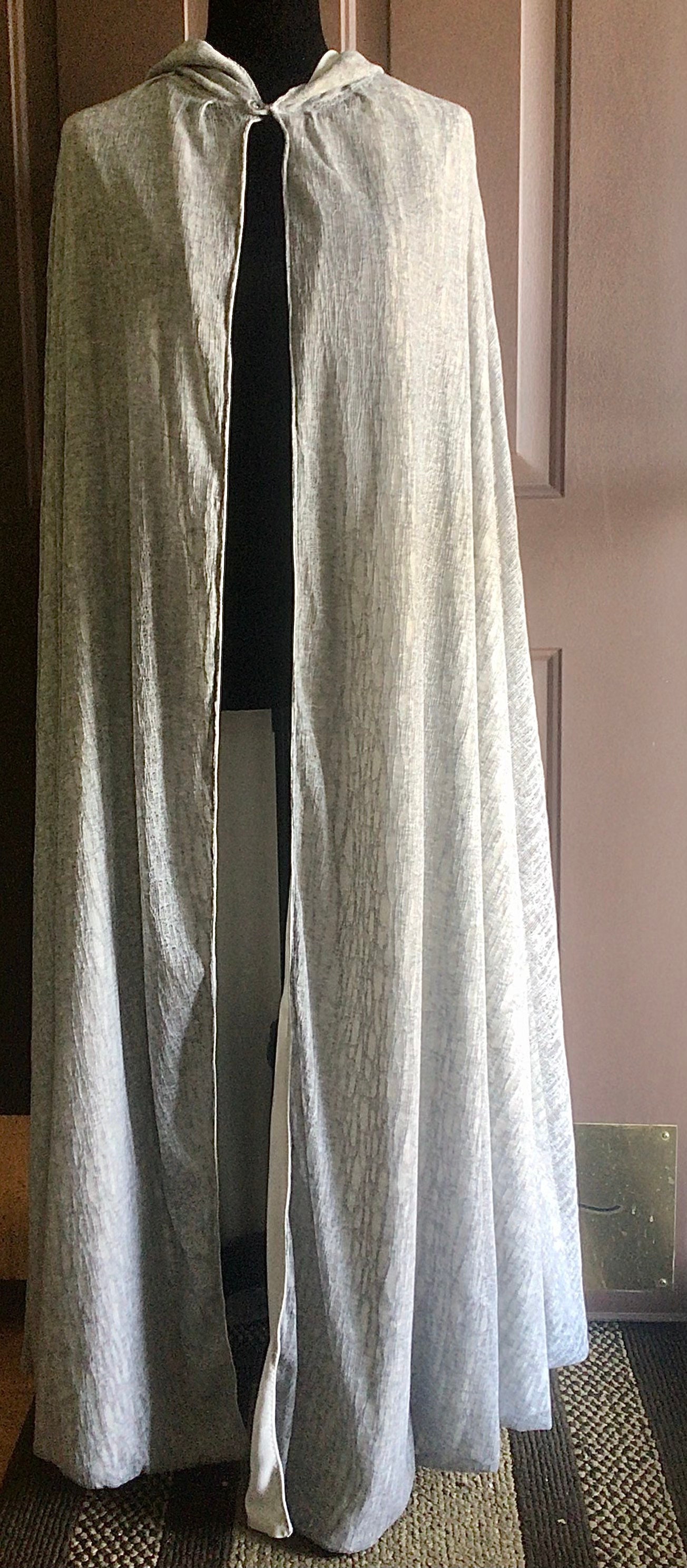 Gray and White Hooded Halfcircle Cloak with Button Closure Etsy