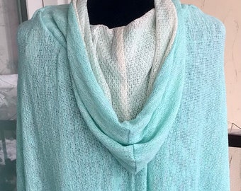 Light Turquoise Lined Hooded Cloak with Button Closure
