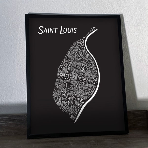 St. Louis City Neighborhood Map Art Print 8x10, 11x14