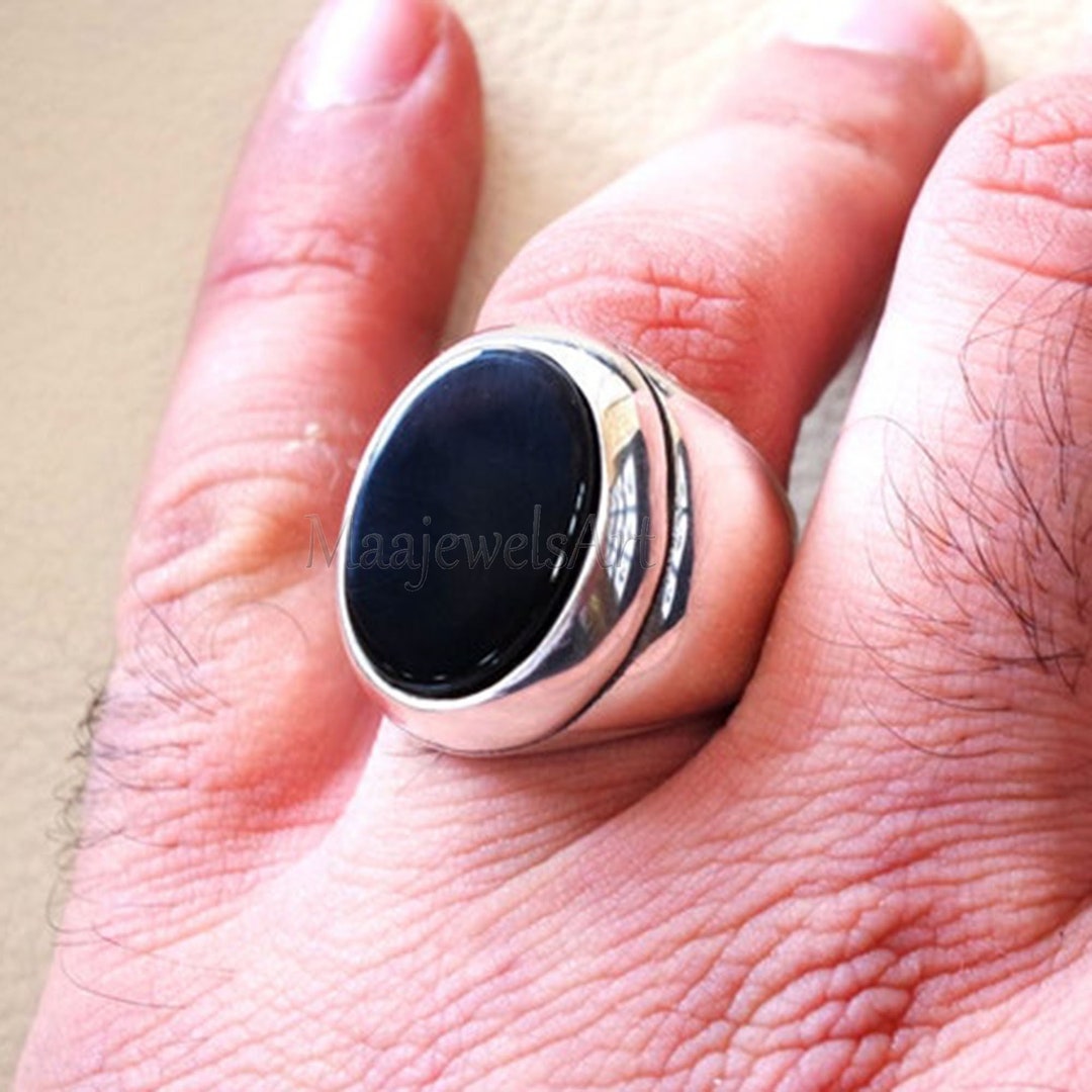 Black Onyx Men's Ring, Mens Ring, Sterling Silver, Vintage Ring