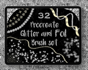 Glitter & Foil Procreate Brush Set: 3D Stars, Leaves (Digital Download)