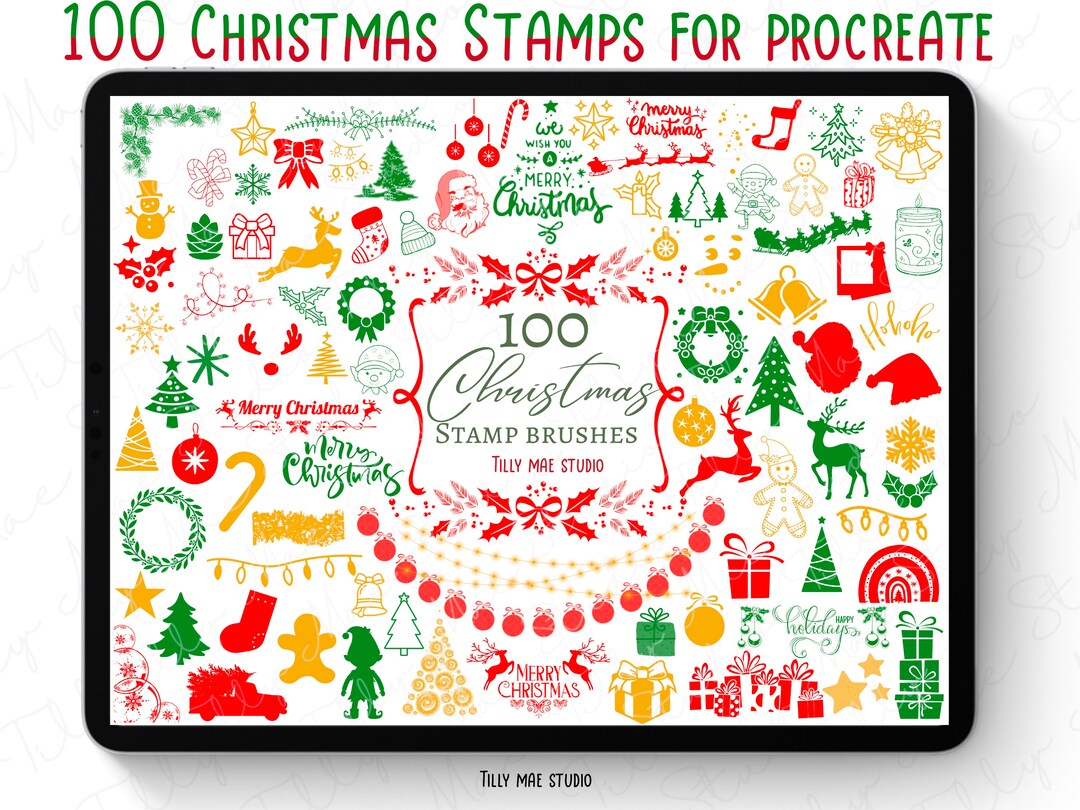 100 Festive Christmas Stamp Brushes for Procreate: Digital Holiday ...