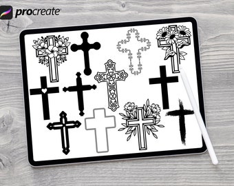 Floral Cross Procreate Stamps: Easter Brush Set (Digital Download)