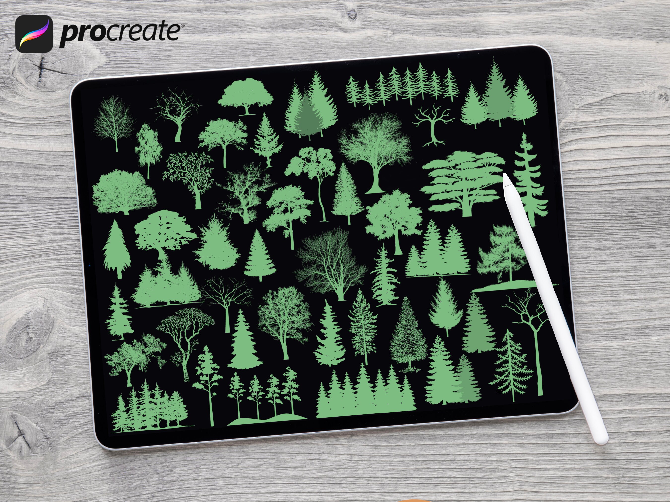 Procreate Tree Stamps: Digital Landscape Brushes Set for Artists and ...