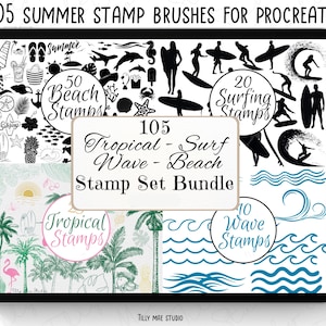 100 Procreate Brushes, Summer Procreate Stamps, Procreate Brush Set, Beach, Waves, Palm Trees, Digital Download