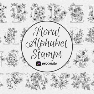 Floral Letter Procreate Stamps, Procreate Letter Stamps, Procreate Flower Stamps, Flowers Procreate, Stamp Brushes, Procreate  Letters
