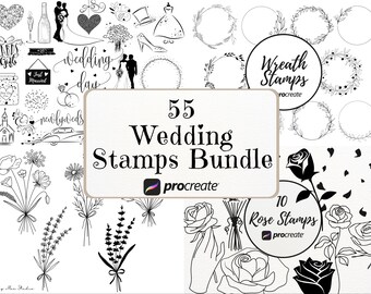 Procreate Wedding Stamps | 55 Stamp Brush Bundle for Invitations, Cards & Digital Art