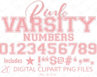 Pink Glitter Varsity Numbers & Symbols Clipart (PNG Digital Download)