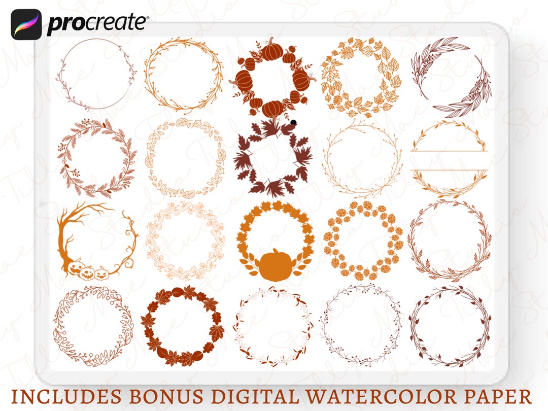 Seasonal Procreate Wreath Stamps & Brushes: Fall, Autumn, Christmas ...