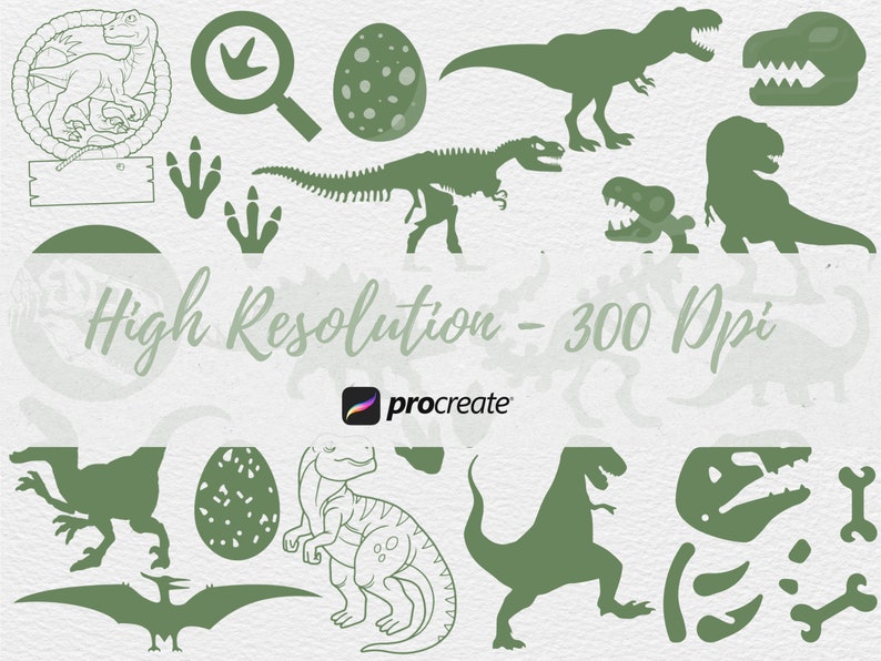 Prehistoric Procreate Dinosaur Brush Set: Digital Stamps Silhouettes ...