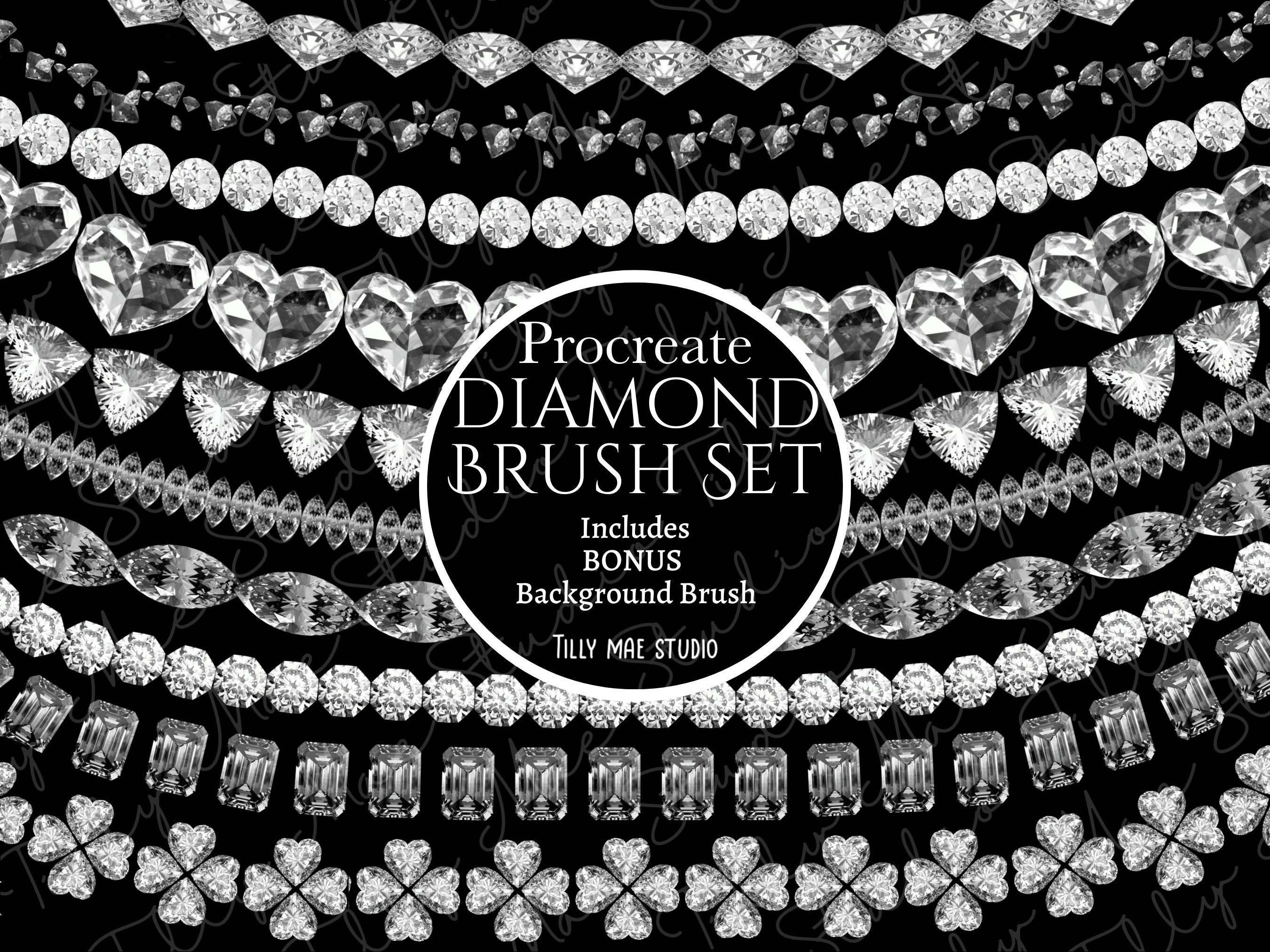Realistic Diamond Brush Bundle for Procreate – Jewelry, Gem Cuts & Hexagon Stamps