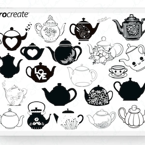 Vintage Teapot Procreate Stamp Set: Digital Brushes for Illustration, Design & Tattoo Art