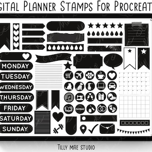 60 Journal Stamps for Procreate | Procreate Planner Stamp Bundle Procreate Brushes | Digital Planner Stamps Procreate