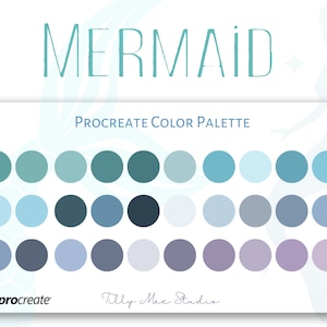 Palette de couleurs pastel cool inspirées des sirènes pour procréer : nuanciers d'illustrations et de lettrages sur iPad