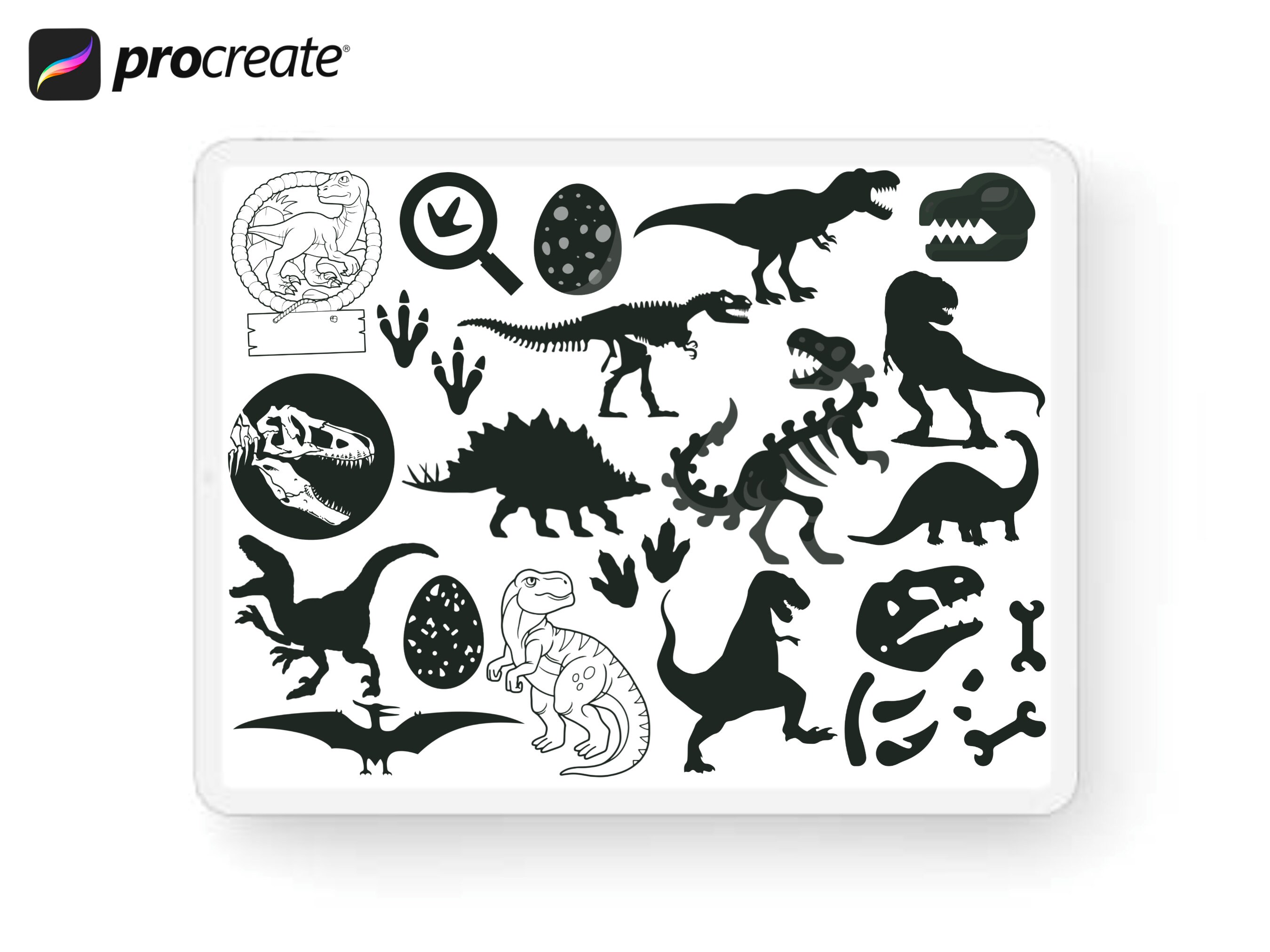 Prehistoric Procreate Dinosaur Brush Set: Digital Stamps Silhouettes ...