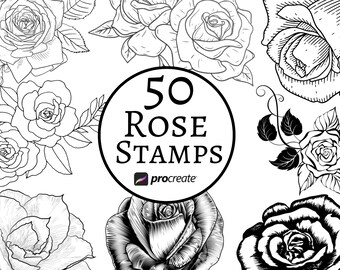 50 Rose & Peony Procreate Stamps | Floral Brush Bundle (Digital Download)