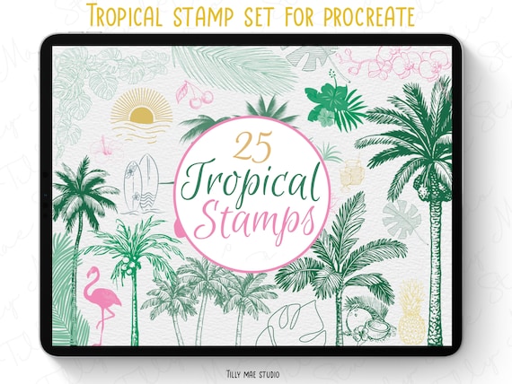 Tropical Procreate Stamps: Summer Palm Tree Brush Set (Digital Download)