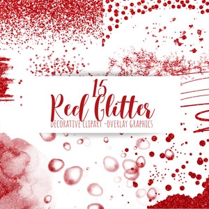 Rode glitter clipart en Photoshop-overlays: digitale download voor uitnodigingen en ontwerpen