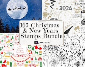 Christmas Procreate Brushes & Stamps | 165 Holiday Brush Set for Cards, Stickers, Digital Art
