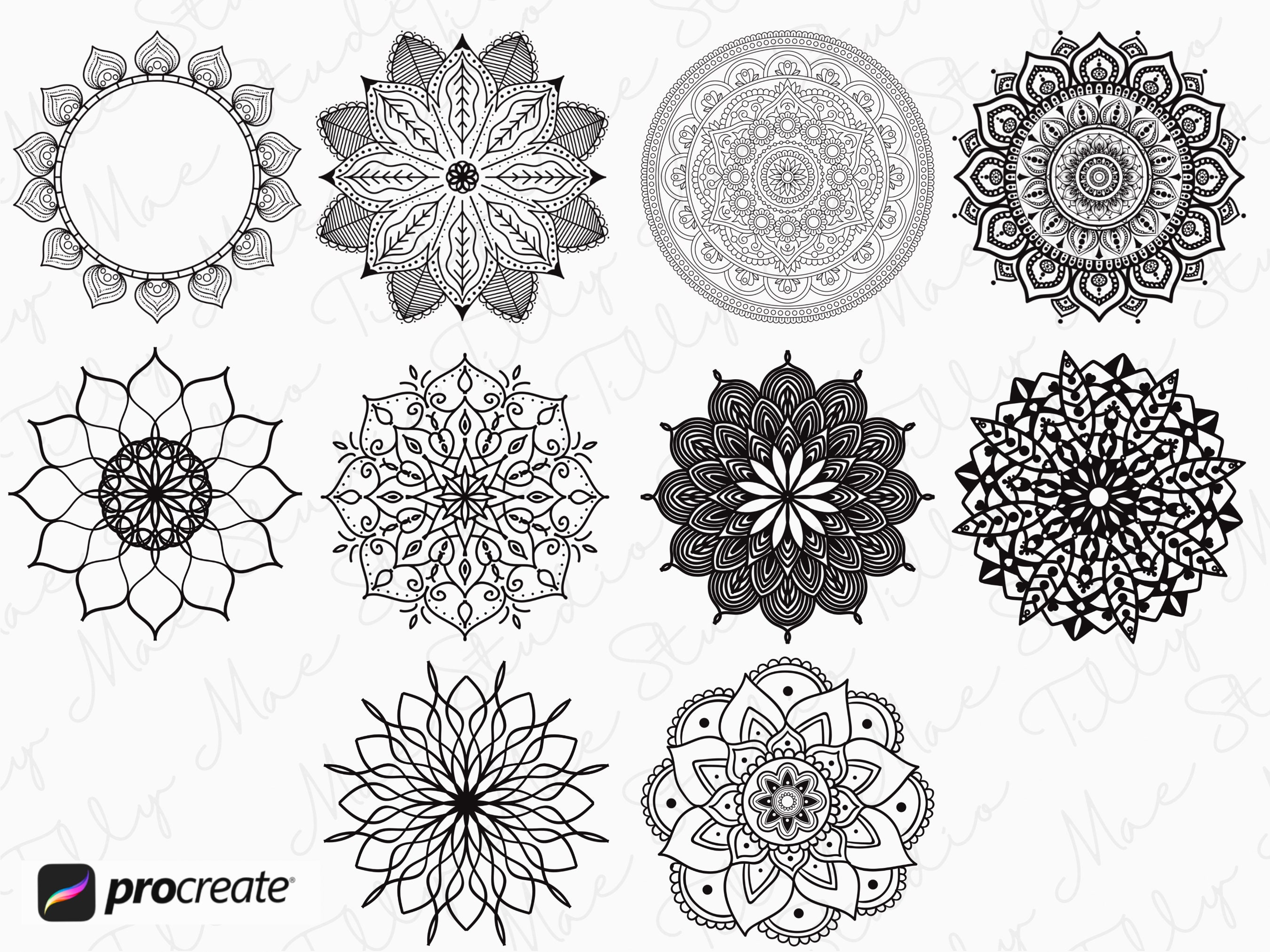 55 Mandala Procreate Stamps Mandala Stencil Mandala Tattoo Etsy
