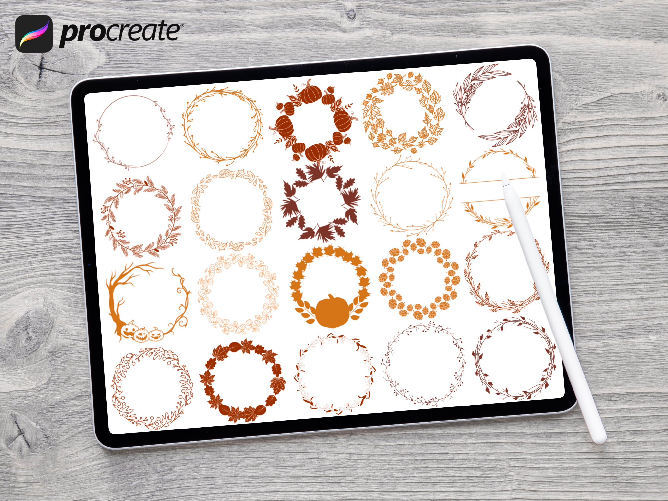 Seasonal Procreate Wreath Stamps & Brushes: Fall, Autumn, Christmas ...