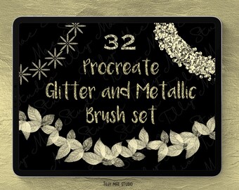 Glitter Procreate Brushes: Foil, Stars, Leaves, Calligraphy (Digital Art Bundle)