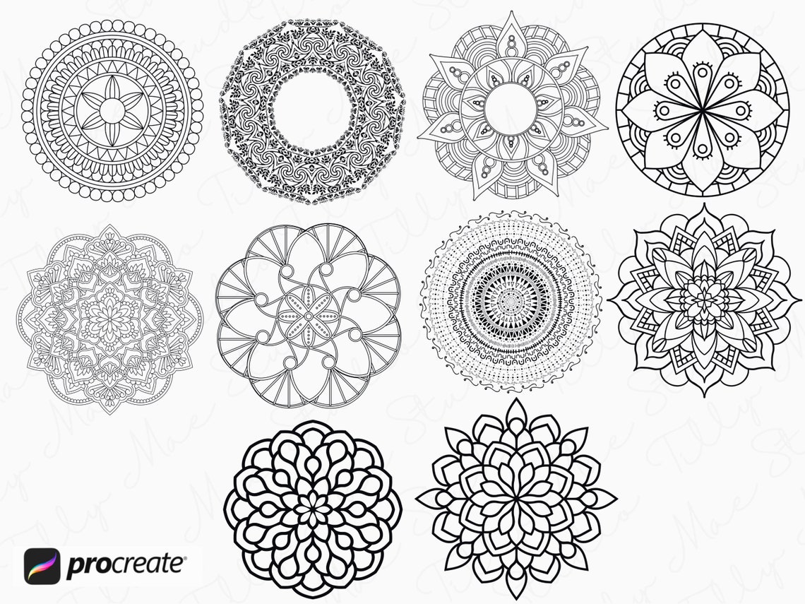 55 Mandala Procreate Stamps Mandala Stencil Mandala Tattoo Etsy