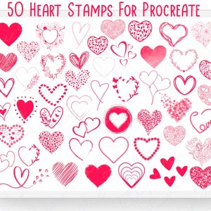 50 Romantische Herz Briefmarken für Procreate: Digitales Love Bundle für Jahrestag, Feier, Valentinstag Illustrationen