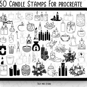 Procreate Candle Flame Bundle: 50 digitale Stempel & Pinsel für Kerzen, Wachsflamme Designs, Logos