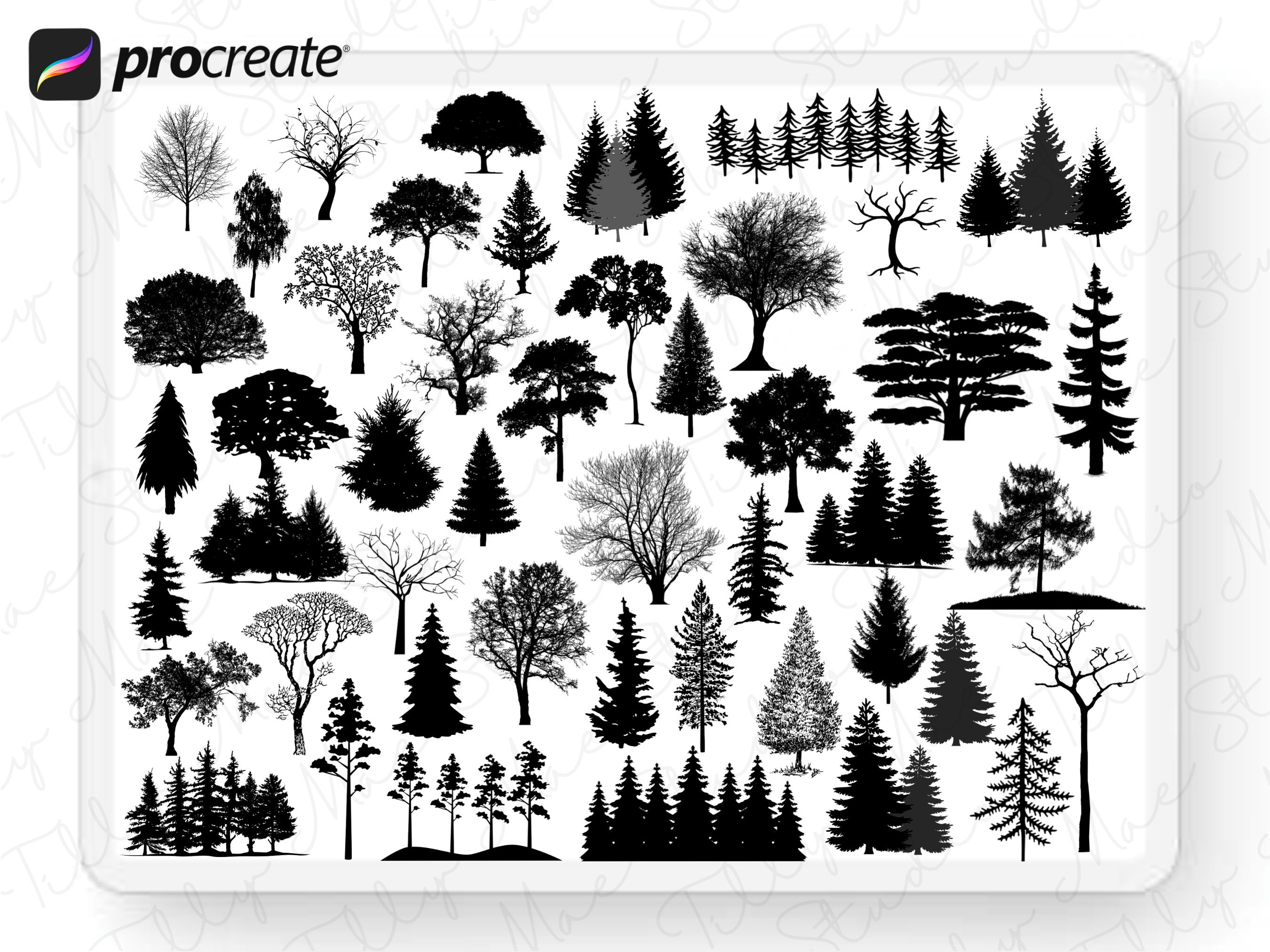 Procreate Tree Stamps: Digital Landscape Brushes Set for Artists and ...