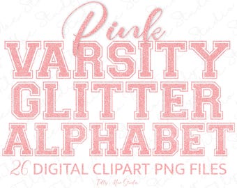 Pink Glitter Varsity Alphabet: PNG Clipart for Sublimation (Digital Download)