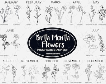 Birth Month Flowers Procreate Stamps: Floral Brush Set (Digital Download)