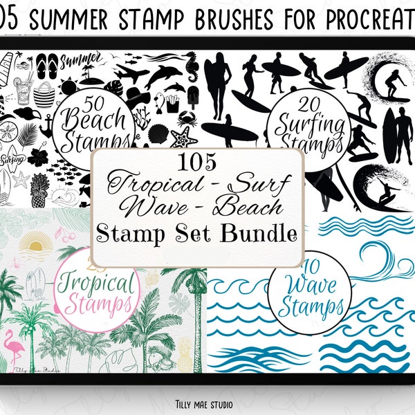105 Summer Procreate Stamps Tropical Procreate Stamps Procreate Palm Tree Procreate Waves Procreate Stamps Summer Procreate