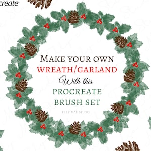 Holly Wreath Procreate Brushes : tampons de Noël pour l'art numérique, l'illustration botanique et le design festif