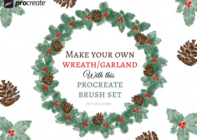 Holly Wreath Procreate Brushes: Christmas Stamps for Digital Art ...