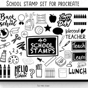 Procreate School Stamps: 40 Digital Brushes for iPad (Commercial License)