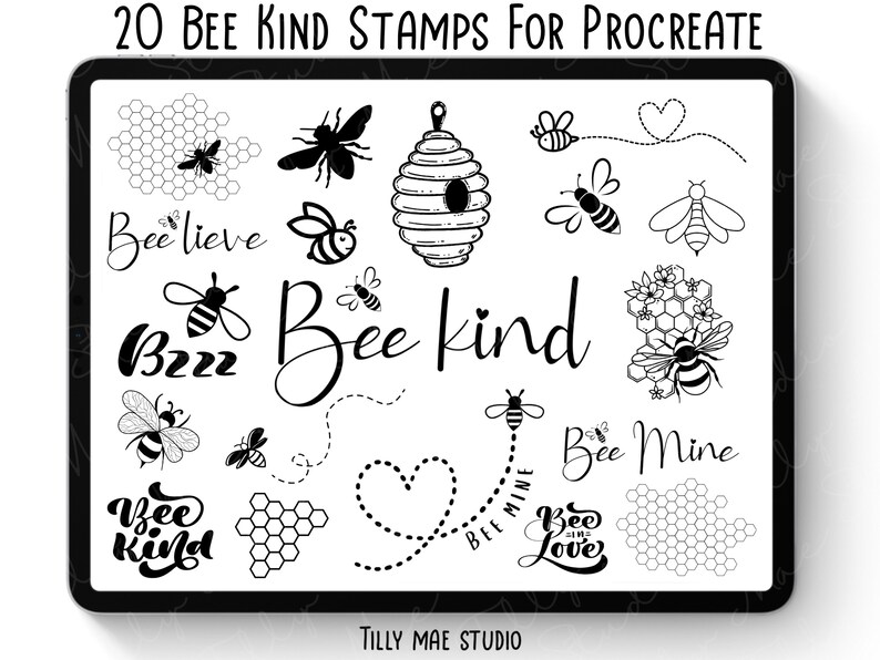 Bee Procreate Stamps: Bee Kind Brush Set (digital Download) - Etsy
