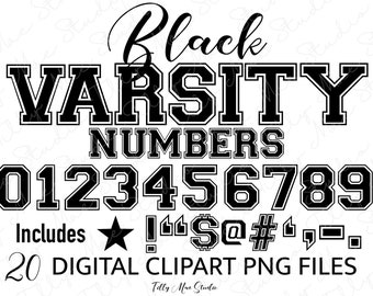 Black Varsity Jersey Numbers PNG Clipart: Digital Download for Sports, Athletics and Team Designs